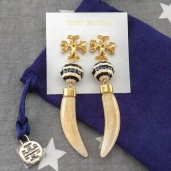 Tory Burch Horn Drop Statement Earrings in 18k Gold - Picture 1 of 5